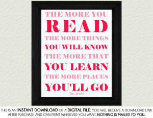 Dr Seuss The More You Read Quote - Girl, Pink, White, Printable ...