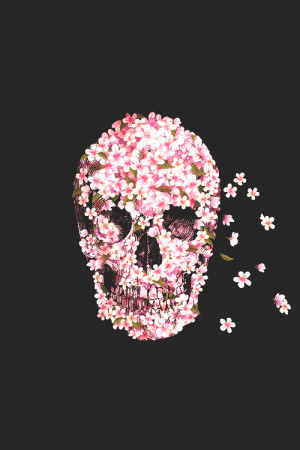 kawaii dark flowers pink skull fantasy scenery sweet theme background ...