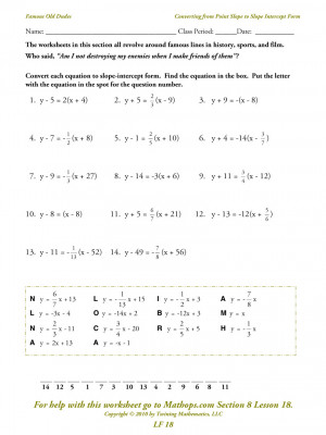 Point Slope Intercept Form Worksheets