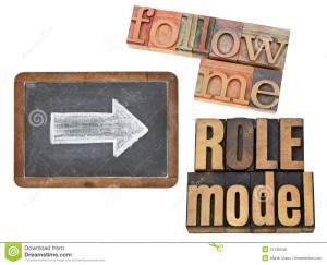 Follow me and role model - leadership concept - collage of isolated ...