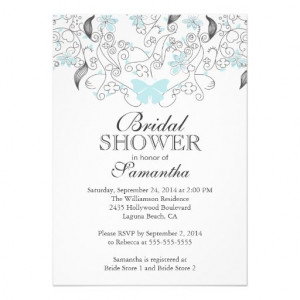 Custom Pretty Blue Butterfly Floral Bridal Shower Cards