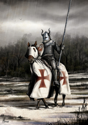 _knight_in_the_rain_2d_illustration_knight_rain_horse_armor_medieval ...