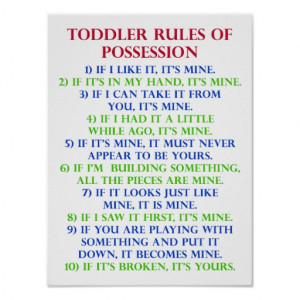 Toddler's Rules Of Possession Funny Poster Sign