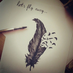 birds, drawing, feather, fly, fly away, tattoo, let's fly away