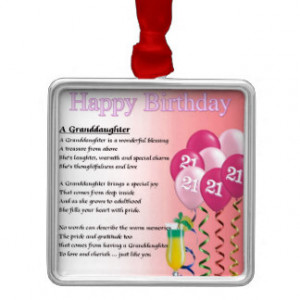 21st Birthday Granddaughter Poem Square Metal Christmas Ornament