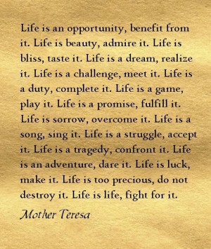 just love this quote from Mother Teresa....no wonder she was so wise ...