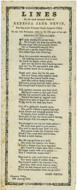 Lines on the much lamented death of Rebecca Jane Nevin
