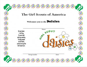 Daisies Girl Scouts Welcome Certificate