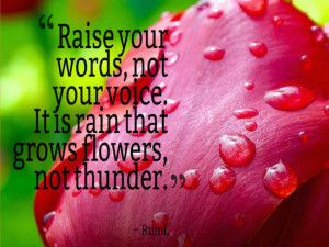 ... your voice. It is rain that grows flowers, not thunder.” – Rumi