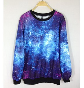 Chic Women's Galaxy Space Starry Print long Sleeve Top Round T Shirt
