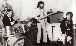 Charlie Watts jams with Eric Clapton and Georgie Fame at a wedding.