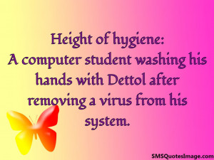computer student washing his hands with Dettol after removing a ...