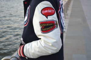 patched letterman jacket small