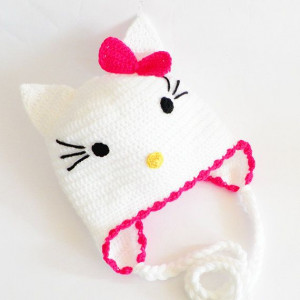 Hello Kitty Crochet Hat With Earflap by Svetlanababyknitting, $27.00