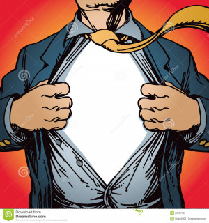 An illustration of a superhero opening his shirt.