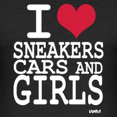 Black i love sneakers cars and girls Men's Tees