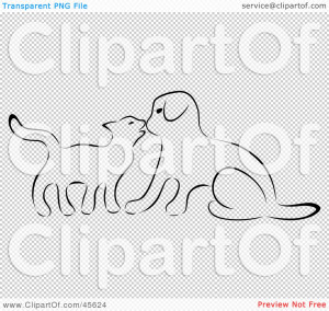 ... -Sketch-Outline-Of-A-Kitten-Kissing-A-Puppy-On-The-Nose-102445624.jpg