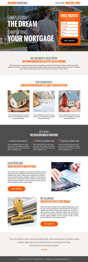 reverse mortgage free quote lead gen responsive landing page design