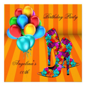 FUN High Heel Shoes Birthday Party Balloons 3 Personalized Invitation