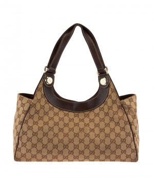 gucci brown gg canvas leather shoulder bag $ 149 50 this gucci bag ...