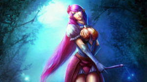 Purple hair elf girl in the forest at night Wallpaper, 1920x1080