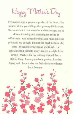 ... Blossom Mother's Day Card with beautiful pink flowers and garden poem