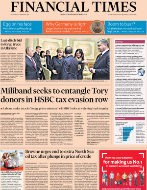 Newspaper headlines: HSBC tax row, 'dodgy' PM jibe and Fifty Shades of ...
