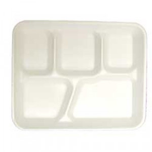 Pactiv 5 Compartment School Lunch Foam Tray, White