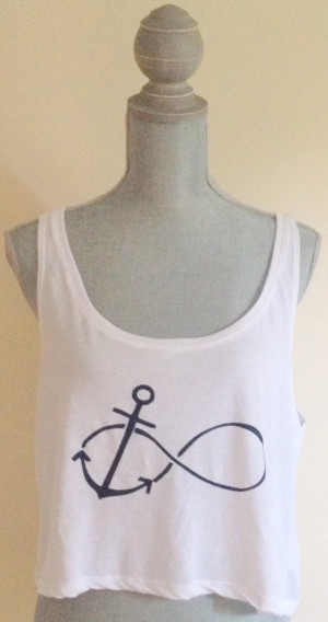 White Tank Top - Infinity Anchor Cropped Top | UsTrendy