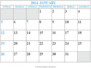 Printable Monthly Calendar 2014