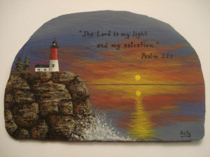 Lighthouse & Bible Verse hand painted on slate.