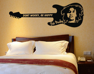 Bob Marley Quote Guitar Wall Decal Don't Worry Be Happy Art Vinyl ...