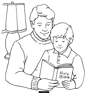 Happy Fathers Day Father and Son Reading the Bible Coloring Page ...