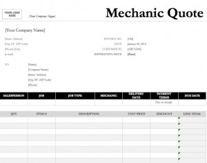 ... preview of this free Mechanic Quote Template created using MS Excel