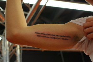 ink, love, new tat, quote, tattoo, the killers