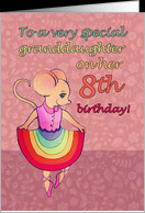 Happy 8th Birthday, special granddaughter, cute mouse, rainbow skirt ...