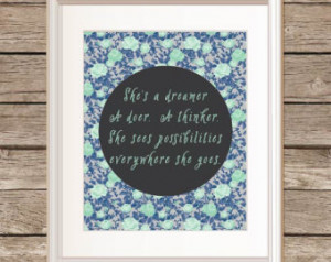 She's A Dreamer A Doer A Thinke r Floral Modern Quote Print Typography ...
