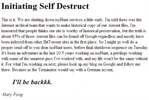 Isohunt shuts down. Initiating self destruct