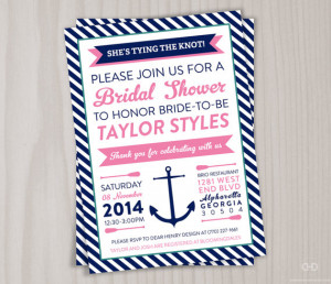 ... Shower, Pink and Navy Stripes, PDF JPG, Wedding Shower, Tying the Knot