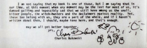 ... Bukowski's ( Ham on Rye ) letter to a library that banned his books