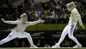 France's Carold Vergne during their bronze medal match at the Fencing ...