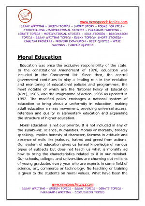 Moral Education Essay writing Speech topics Paragraph writing
