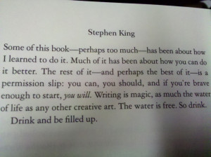 the last page of Stephen King’s memoir On Writing. it was a great ...