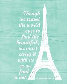 ... Eiffel Tower Inspirational Poster Print - Distressed Pale Pastel Aqua