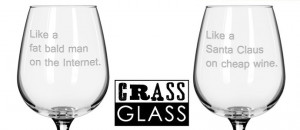 ... wine out of a glass etched with a crude Cards Against Humanity phrase