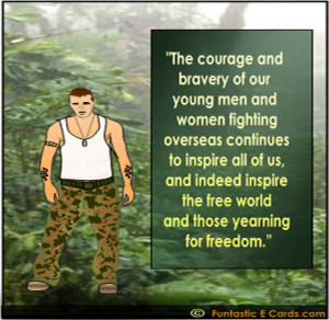 Greeting card with quote about brave young men and women overseas
