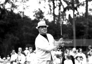 Golf. 1975. A picture of Gene Sarazen of the USA playing a shot.