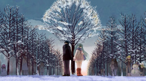 Wallpaper Laptop 1366×768 Anime Couple Love Walk Woods Winter