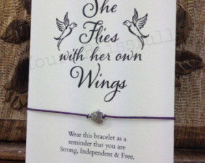 SHE FLIES With Her Own WINGS - Wish String Bracelet with Heart Charm ...