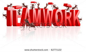 teamwork cooperation and collaboration ants building red text business ...